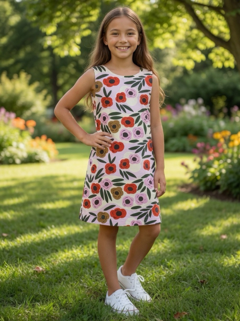 Uniqlo Marimekko Pink Floral Sleeveless Shift Dress 100% Cotton Size 140 Flowers